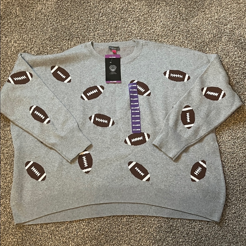 Vince Camuto Gray Football Crewneck Sweater women’s size xxl
